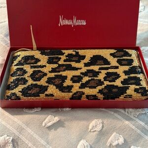 Neiman Marcus Leopard Print Gold and Black Clutch